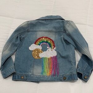 Girls Lola and The Boys Denim Jacket with Rainbow Sequin Design